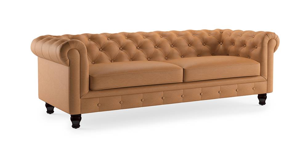 Winchester Half Leather Sofa (Mustard Italian Leather)